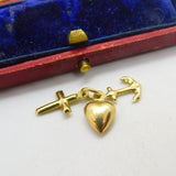 Faith, Hope and Charity 9ct Yellow Gold Charm Pendant Vintage c1970