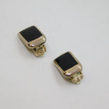 Pair of Sterling Silver Stud Black Onyx Inlay Clip-On Earrings Vintage c1970