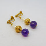 Rolled Gold Victorian Style Amethyst & Pearl Screw-Back Earrings Vintage