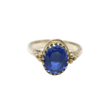 Sterling Silver Oval Sapphire Solitaire Studio Dress Ring Vintage c1970 Size M