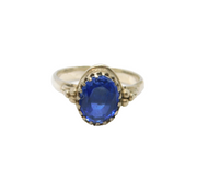 Sterling Silver Oval Sapphire Solitaire Studio Dress Ring Vintage c1970 Size M