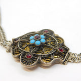 Austro-Hungarian Sterling Silver, Turquoise & Garnet Choker Necklace Antique