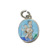 Sterling Silver Enamel St Christopher Charm Pendant Vintage c1970