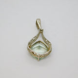 Sterling Silver Cushion Cut Blue Topaz & Diamond Cutwork Pendant Modern c1990s