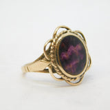9ct Yellow Gold & Derbyshire Blue John Floral Dress Ring Vintage Sheffield