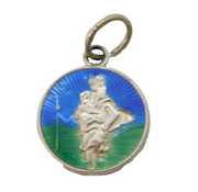 Sterling Silver Enamel St Christopher Charm Pendant Vintage c1970