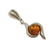 Sterling Silver Baltic Amber Drop Charm Pendant Vintage c1970s