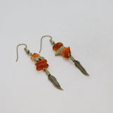 Pair of Sterling Silver Carnelian, Bear & Feather Drop Earrings Vintage c1970