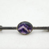 Sterling Silver & Derbyshire Blue John Bar Brooch Vintage c1970s