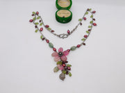 Sterling Silver Quartz & Simulated Pearl Dress Necklace Vintage c1990 44cm