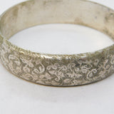 Victorian Silver Plated Floral Decorated Bangle Bracelet Antique c1880s