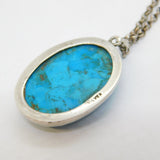 Sterling Silver & Turquoise Set Drop Pendant Necklace Vintage c1970s