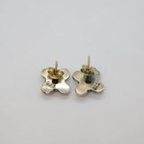 Pair of Sterling Silver Swirly Pattern Garnet Set Stud Earrings Vintage c1970