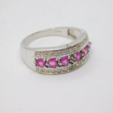 Sterling Silver 6 Pink Sapphire & White Sapphire Dress Ring Vintage c1970 Size P