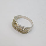 Sterling Silver CZ Crossover Deco Style Dress Ring Modern c1990 Size V 1/2