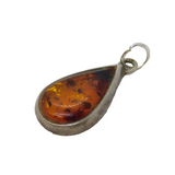 Sterling Silver Baltic Amber Drop Charm Pendant Vintage c1970s