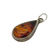 Sterling Silver Baltic Amber Drop Charm Pendant Vintage c1970s