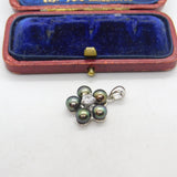 Sterling Silver Black Pearl & Paste Flower Cluster Charm Pendant Vintage c1970