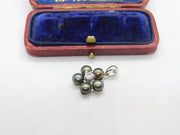 Sterling Silver Black Pearl & Paste Flower Cluster Charm Pendant Vintage c1970
