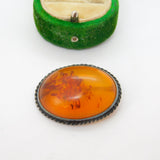 Sterling Silver Cabochon Cut Baltic Amber Brooch Pin Antique c1920 Art Deco