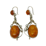 Pair of Large Sterling Silver Baltic Amber Set Hook Earrings Vintage c1970