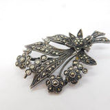 Sterling Silver Marcasite Set Floral Spray Brooch Antique c1930s Art Deco