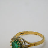 9ct Yellow Gold, Emerald & Diamond Floral Engagement Ring Vintage 1987 London