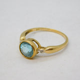 9ct Yellow Gold, Blue Topaz & Diamond Set Dress Ring Vintage c1990s