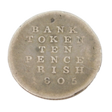 King George III Silver Irish Ten Pence Bank Token Coin Antique 1805 Fair