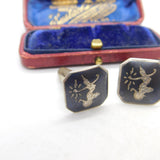 Siam Sterling Silver Niello Enamel Dancing Goddess Gents Cufflinks Antique