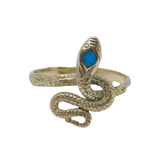 Sterling Silver Textured Snake With Turquoise Dress Ring Vintage c1970 Size N