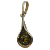 Sterling Silver Green Baltic Amber Lily Form Drop Pendant Vintage c1970s