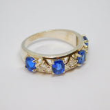Sterling Silver 7 Stone Blue & White Sapphire Dress Ring Vintage c1970 Size O