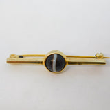Victorian Sterling Silver Gilt Cabochon Banded Agate Bar Brooch Antique c1880