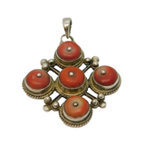 19th Century Sterling Silver Handmade Coral Cross Form Pendant Antique c1860's