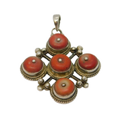19th Century Sterling Silver Handmade Coral Cross Form Pendant Antique c1860's