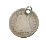 Sterling Silver USA 1854 Dime Coin Charm Pendant Antique