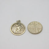 Sterling Silver Patterned St Christopher Travel Charm Pendant Vintage c1970s