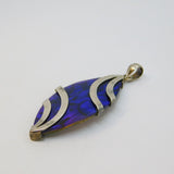Sterling Silver Studio Style Shell Ellipse Long Drop Pendant Vintage c1970
