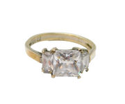 Sterling Silver Sparkling 3 CZ Dress Band Ring Vintage c1990 Size M