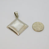 Sterling Silver Mother Of Pearl Offset Square Chunky Pendant Modern c1990s