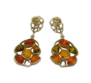 Pair of Sterling Silver Multi Baltic Amber Stud Drop Earrings Vintage c1970