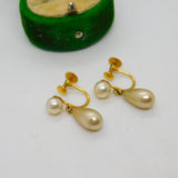 9ct Yellow Gold & Simulated Pearl Drop Earrings Antique c1920 Art Deco