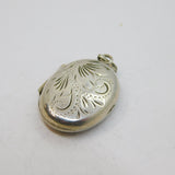 Sterling Silver Floral Pattern Oval Locket Charm Pendant Vintage c1970