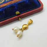 900 Silver Gilt and Twin Seed Pearl Charm Pendant Vintage c1970