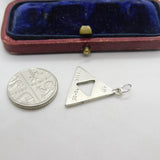 Sterling Silver Onyx & Abalone Triangle Charm Pendant Vintage c1970