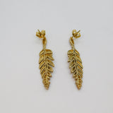 Pair of Sterling Silver Gilt Diamond Set Leaf Stud Drop Earrings Vintage c1990