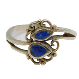 Sterling Silver Lapis Lazuli Crossover Band Dress Ring Vintage c1970 Size K 1/2