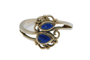 Sterling Silver Lapis Lazuli Crossover Band Dress Ring Vintage c1970 Size K 1/2
