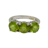 Sterling Silver Triple Round Peridot Dress Ring Vintage c1990 Size P 1/2